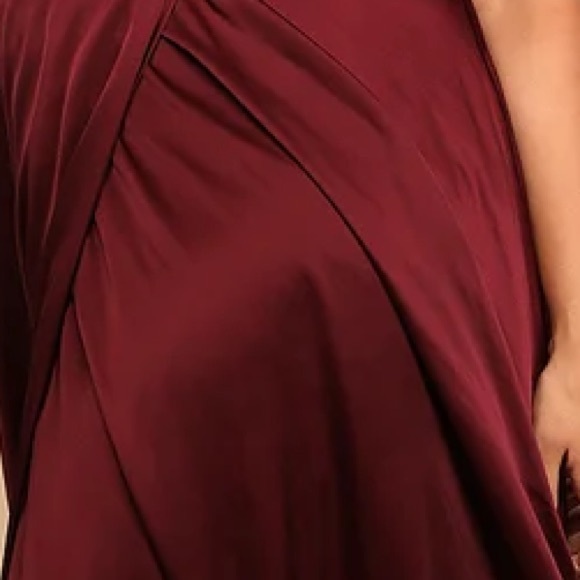 Lulu’s Ode To Love Faux Wrap Sleeveless Satin Maxi Dress Full Skirt Burgundy M - Picture 9 of 12